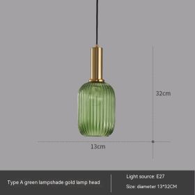 Bar Restaurant Chandelier Personalized Simple Striped Single-head Paint Green Glass Lantern Chandelier (Option: LED4W Warm Light-A Green)